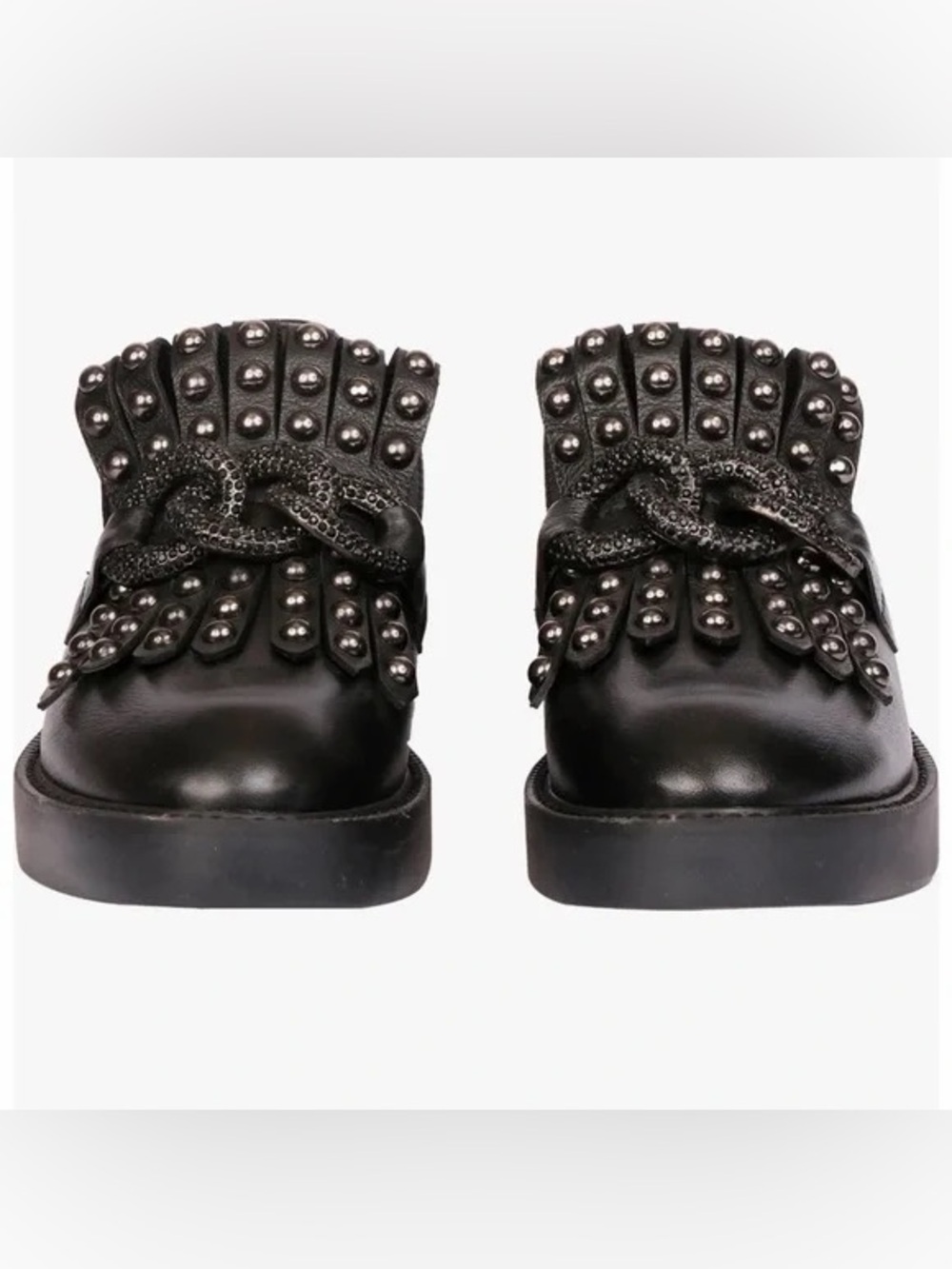 Saint G Kim Kiltie Black Studded Fringe Leather loafers